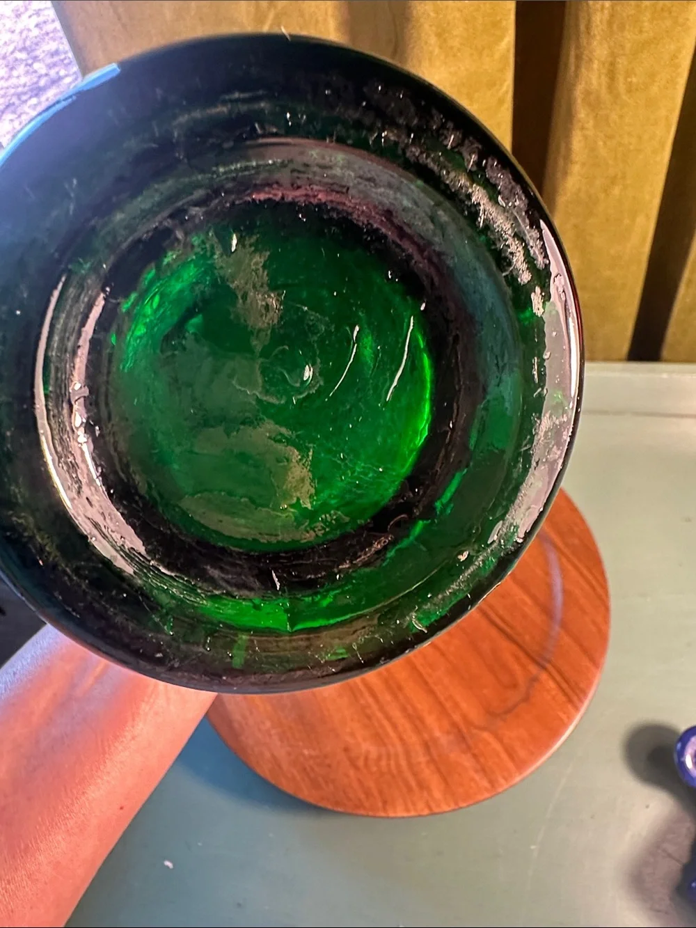 VTG Green Pressed Glass Beaded Vase 10 1/2” High